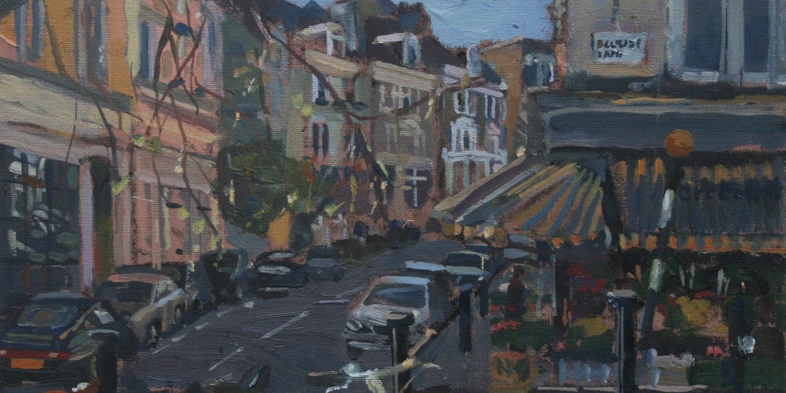 Plein air landscape painting of Belsize Village (SOLD)