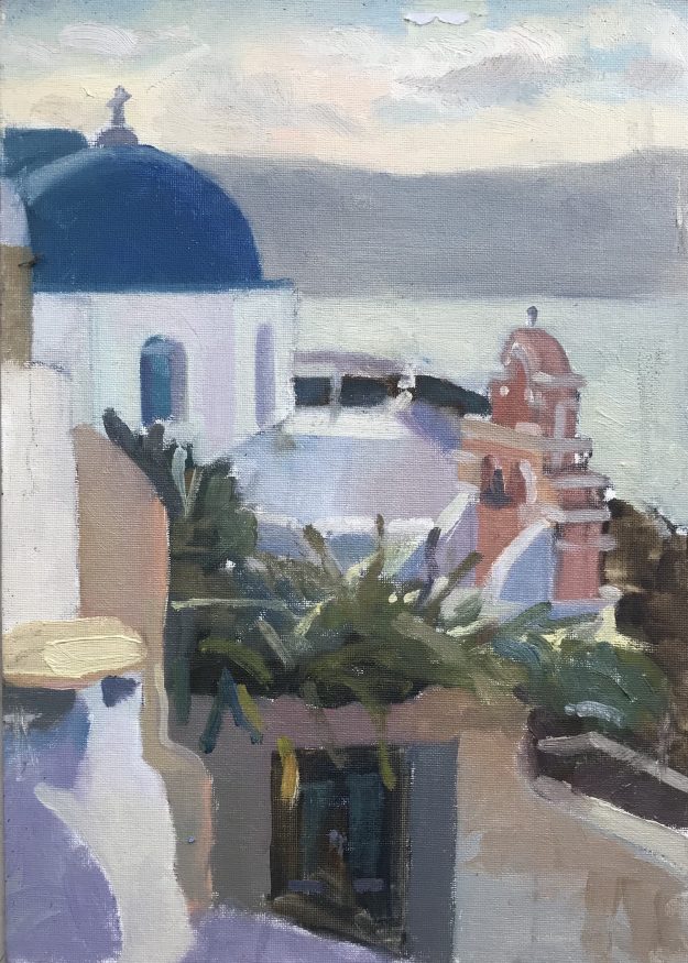 Pink Bell Tower Santorini 10 x 14