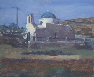 Beautiful Morning Overlooking a Hillside Church in Sifnos 10" x 12"
