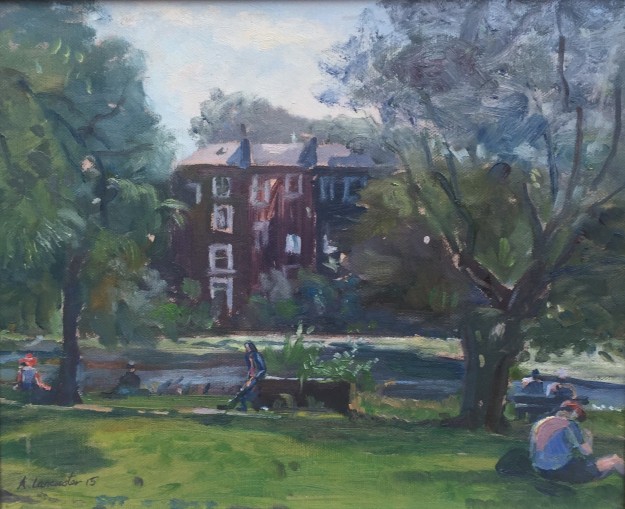 Seated Figure at Hampstead Pond 10" x 12" available