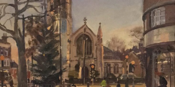 Muswell Hill Christmas Tree , Early December (12 x 12 ) £350 or £375 with double gilt frame Muswell Hill Christmas Tree , Early December (12 x 12 ) £350 or £375 with double gilt frame