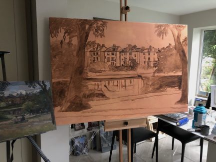 Hampstead Pond in Progress 100cms x 150cms