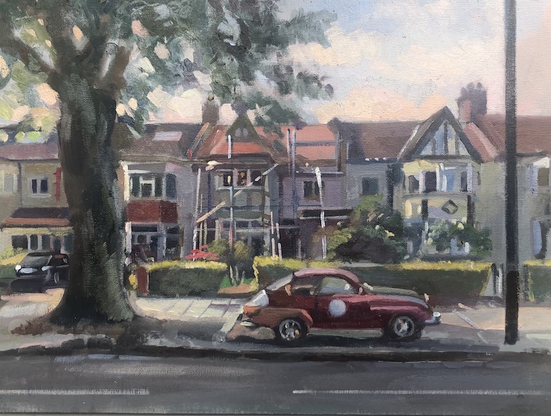 Priory Road with Houses, Scaffolding and Classic Car 16" x 12" Available