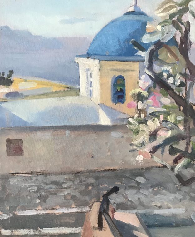 Santorini Church with flowers 10' x 12 £295