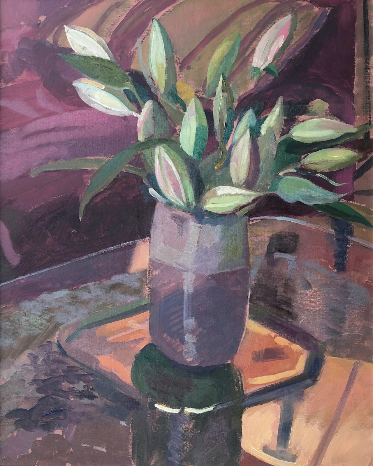 Spring Lillies in a Mauve Vase 16 x 20 (available)