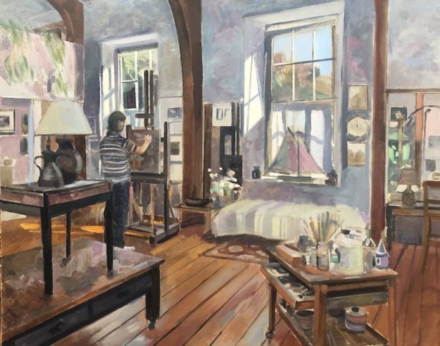 Young Artist Painting in St Clement's Studio 24 x 30 Available