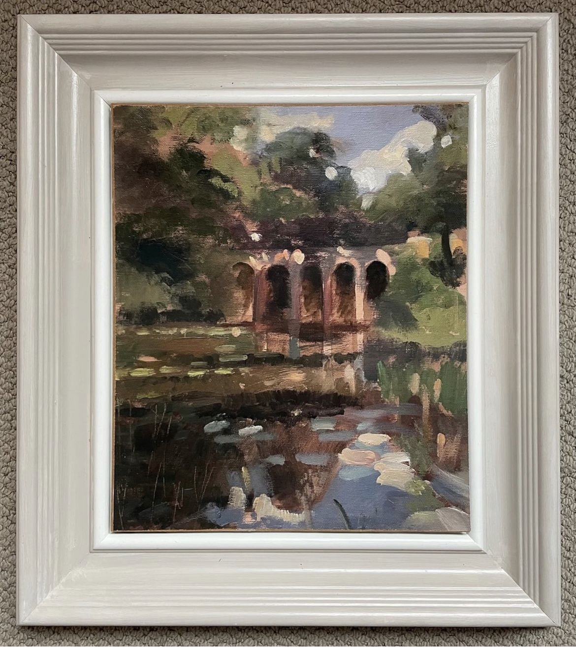 Best selling framed print of Hampstead Viaduct. Printed on canvas, it looks like a real painting 10" x 12" plus frame size £220 (Sale price £195)