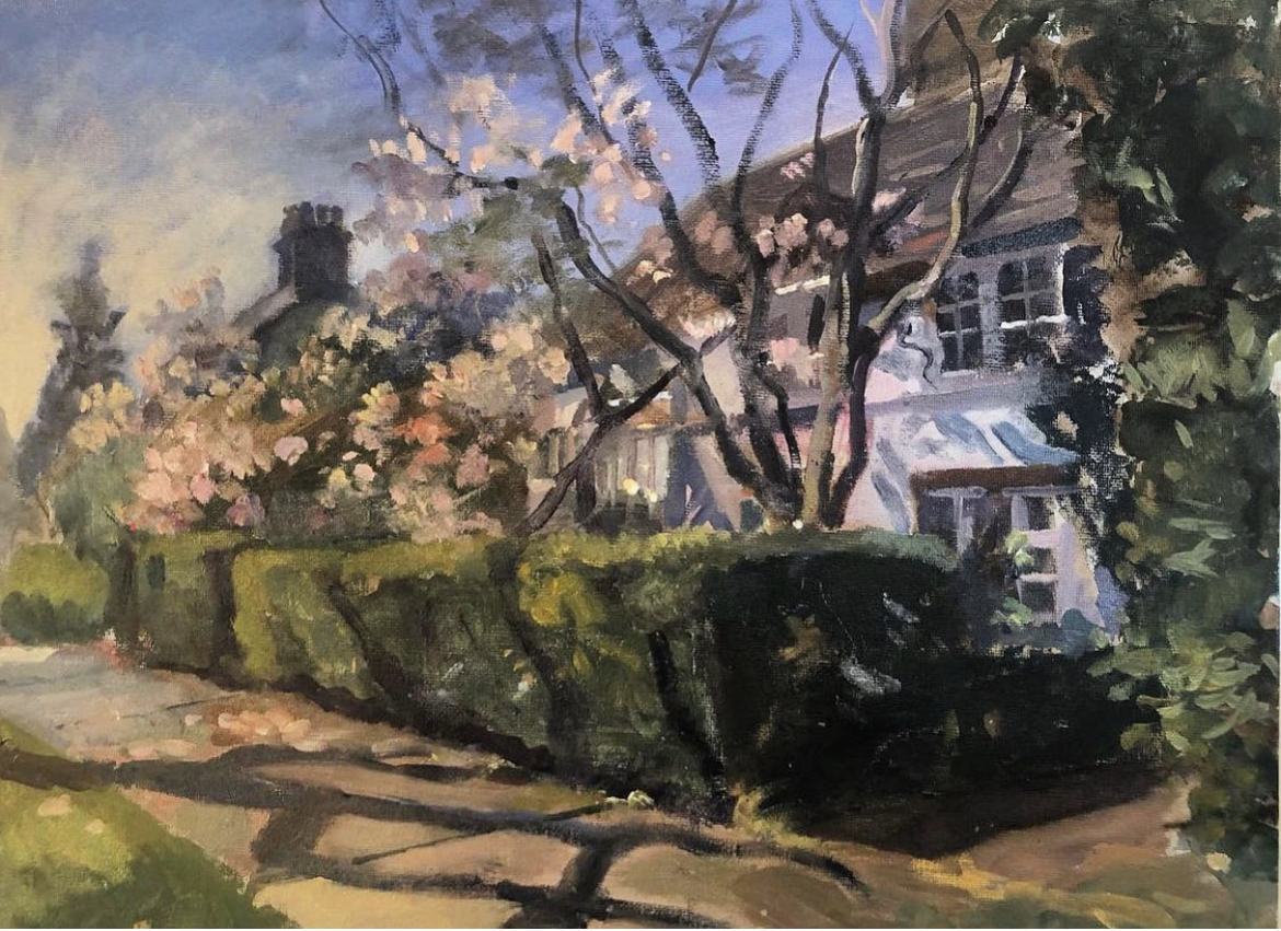 Cottage with Blossom. Hampstead Garden Suburb 12" x16" £575 (Sale price £350)